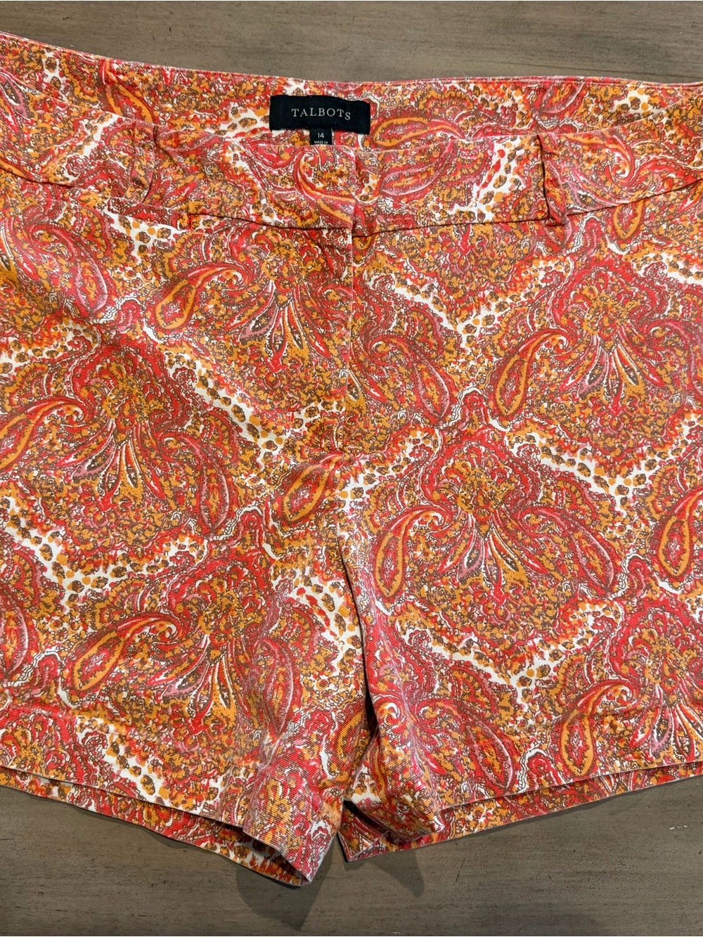 Talbots Orange Paisley Flat-Front Women's Shorts